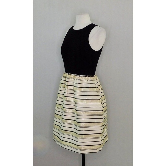 J. CREW Cupcake Fit & Flare Cocktail Party Dress Metallic Gold Black Stripe Silk - Picture 6 of 15